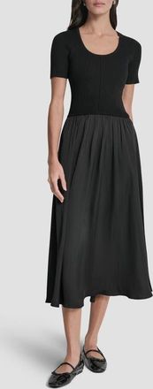 DKNY Mixed Media Short Sleeve Dress in Black at Nordstrom, Size X-Large