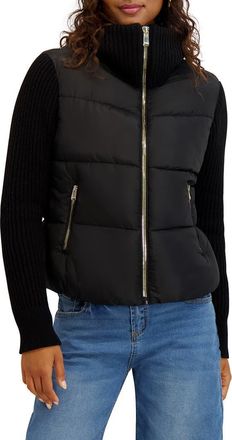 Kensie Knit Sleeve Quilted Core Jacket in Black at Nordstrom Rack, Size X-Large