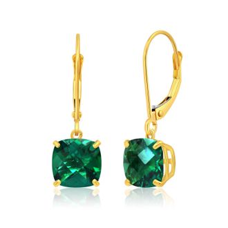 MAX + STONE 14k Solid Yellow Gold Gemstone Dangle Leverback Earrings (8mm)