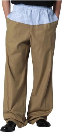 Dries Van Noten Wide Trousers, male, Brown, Size: M Trousers with contrasting waistband