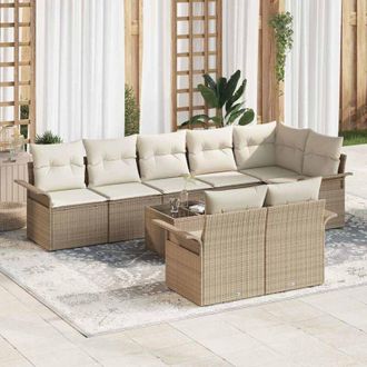 vidaXL Conjunto De Sof&aacute; De Jard&iacute;n Con Coj&iacute;n 9 Pcs Beige Polirat&aacute;n Vidaxl