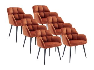 Pascal Morabito Conjunto de 6 sillas con reposabrazos de terciopelo y metal - Terracota - PEGA