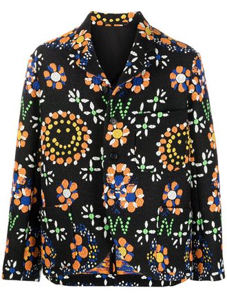 Walter Van Beirendonck embroidered boxy blazer - men - Polyamide/Acrylic (Fiber)/Cotton/Cotton/Polyester/Viscose - M - Black