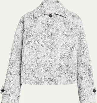 Michael Kors Balmacaan Cracked-Print Cotton Jacket