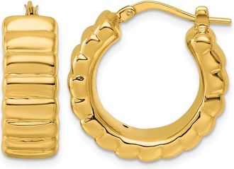 Diamond2Deal 14K Yellow Gold Polished Grooved 8.3mm Round Hoop Earrings