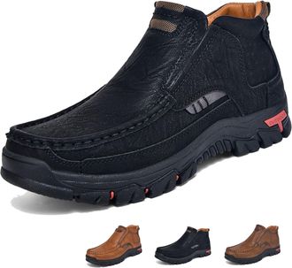 Generic Mens Handcrafted Leather Waterproof Non-Slip Orthopaedic Ankle Boots, Slip on Sports Loafers Moccasins Business Sneaker (10.5,Black B)