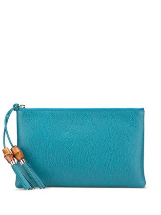 Gucci 2000-2015 Calfskin Bamboo clutch bag - women - Calf Leather - One Size - Blue