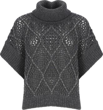 PESERICO Grey Perforated Beaded High-Neck Cape