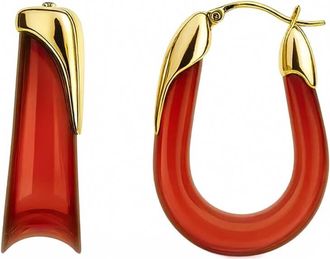 Gold & Honey Womens Sculpted U Lucite Birthstone Hoop Earrings In January - Garnet