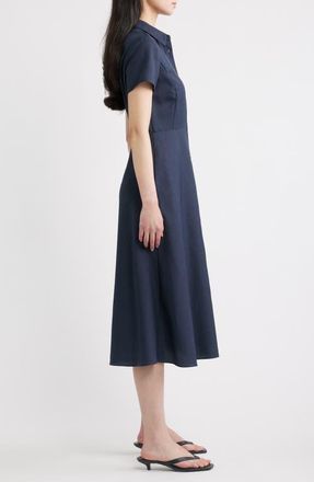 Theory City Fit & Flare Midi Shirtdress in Nocturne Navy at Nordstrom, Size 10