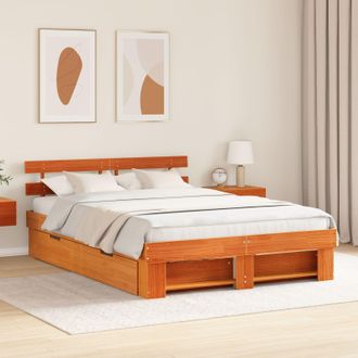 Berkfield Home with Drawer with Headboard with Storage Wax brown 160 x 200 cm Wood