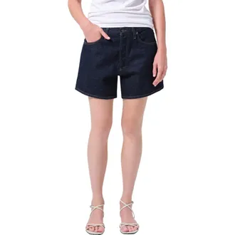A Gold E Leith High Waist Relaxed Long Denim Shorts in Rinse Dk Basic Ind Rinse at Nordstrom, Size 33