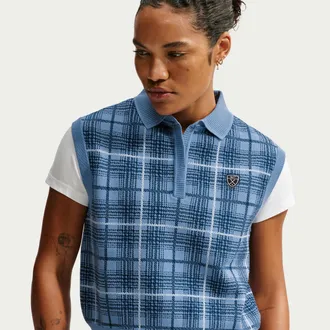 Nike Womens Fairway Fresh Plaid Golf Sweater Vest in Blue | IO0356-486