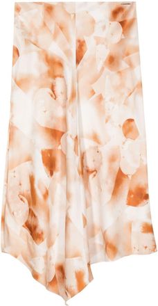 Calvin Klein watercolour print satin midi skirt - women - Viscose/Lyocell - 38 - Neutrals