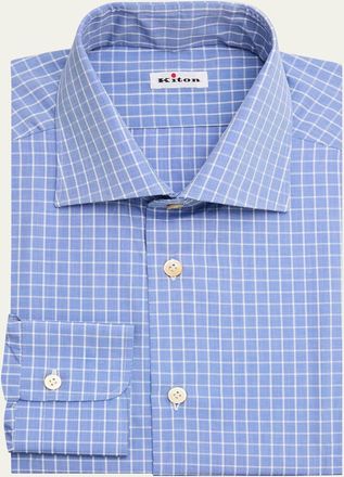 Kiton Mens Cotton Grid Check Dress Shirt