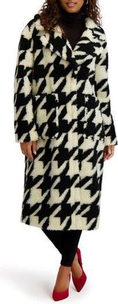 Kensie Houndstooth Faux Shearling Coat in Black/White at Nordstrom Rack, Size X-Large