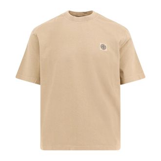Stone Island Logo Patch Katoenen T-Shirt - Heren - T-shirts - Beige - S - Katoen - Tops