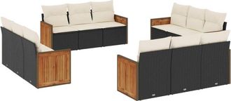 vidaXL Set De Sof&aacute;s De Jard&iacute;n 12 Piezas Cojines Rat&aacute;n Sint&eacute;tico Negro Vidaxl