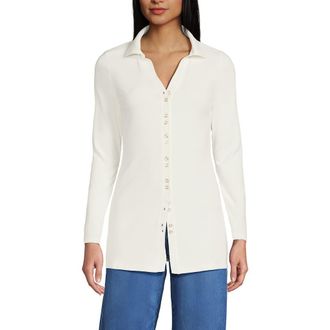 Lands End Long Sleeve Polished Rib Button Through Tunic Shirt in Ivory at Nordstrom, Size Medium P