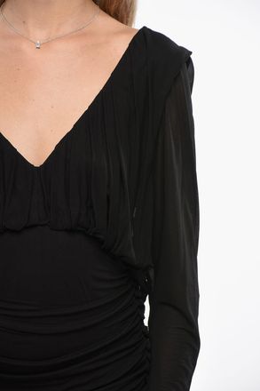Saint Laurent Vestito Drappeggiato in Crepe de Chine con Scollo a V Saint Laurent