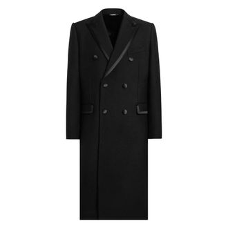 Dolce & Gabbana Zwarte double-breasted jas met piek revers - Heren - Mantel - Zwart - L - Wol - Jassen