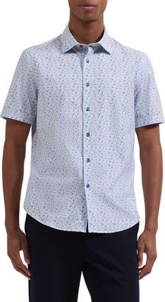 Bugatchi Miles OoohCotton Guitar Print Short Sleeve Button-Up Shirt in Peacock at Nordstrom, Size Xxx-Large