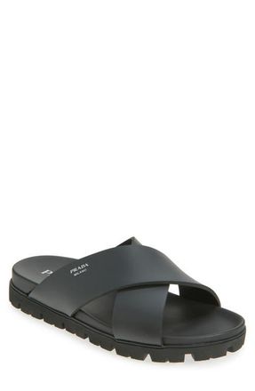 Prada Cross Strap Slide Sandal in Nero at Nordstrom, Size 12Us