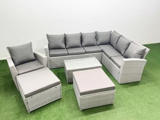 Fimous Garden Outdoor Rattan Furniture Set 9 Seater Rattan Garden Sofa Set in Light Grey