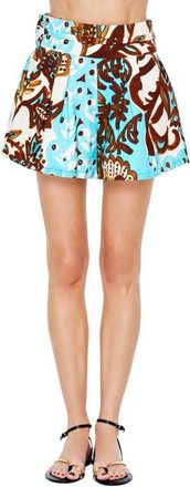 Ciebon Clea Pleated Print Shorts in Cream Multi at Nordstrom, Size X-Small