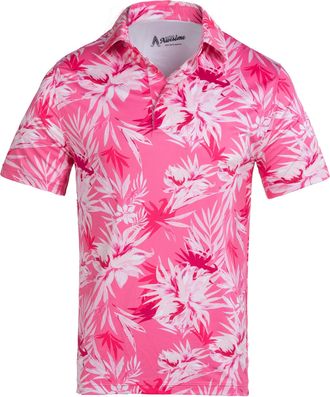 Royal & Awesome Paradise Pink Mens Golf Polo Shirts, Golf Tops, Mens Shirts, Polo Shirts for Men, Crazy and Funny Design, XXX-Large