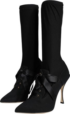 Dolce & Gabbana Womens Stiletto Mid Calf Boot Black Viscose Elastane