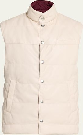 Brunello Cucinelli Mens Reversible Leather and Nylon Quilted Vest