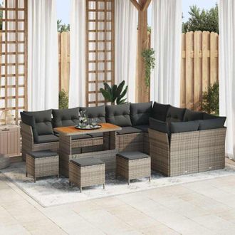 vidaXL Conjunto De Sof&aacute; De Jard&iacute;n 13 Pcs Gris Rat&aacute;n Sint&eacute;tico Vidaxl
