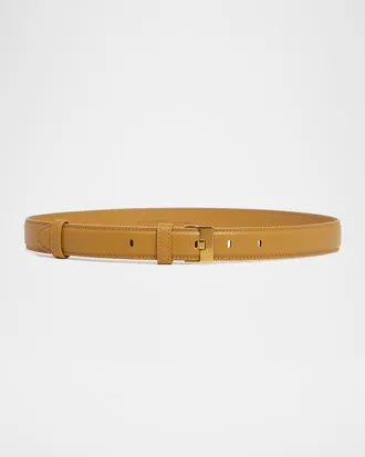 Bottega Veneta French Leather Belt With Hammered Brass Buckle