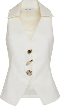 Simona Corsellini Top met shirtkraag en sluiting met maxi-knopen - Dames - Gillet - Wit - L - Kostuums