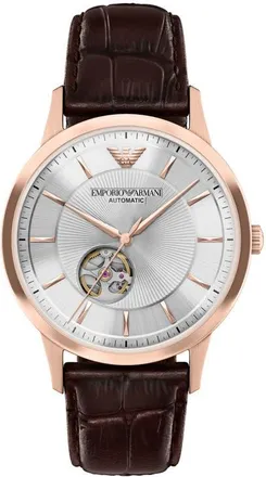 Emporio Armani Archetipo Automatic Leather Strap Watch in Silver/rose Gold/brown at Nordstrom