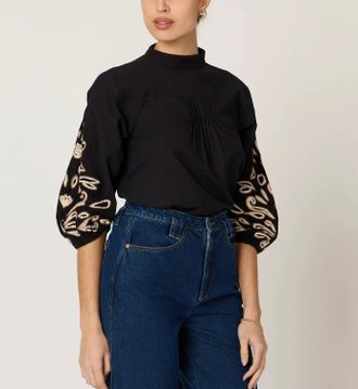 Cleobella Clarissa Blouse In Black/ivory