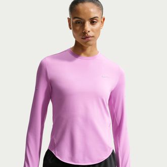 Nike Womens Swift Dri-FIT UV Long-Sleeve Crew-Neck Running Top in Purple | HQ0503-503