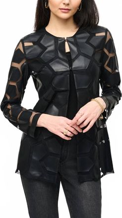 Joseph Ribkoff Laser-Cut Leatherette On Mesh Jacket In Black