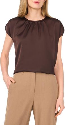 Vince Camuto Shirred Satin Top in Chocolate at Nordstrom, Size Xx-Large