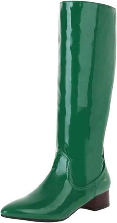 Generic Women Pointed Toe Knee High Boots Chunky Heel Winter Casual Office Pu Leather Boot