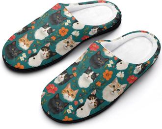 Generic Cute Cat Pattern Mens Slippers Memory Foam Winter Warm Sandals Slip On House Shoes Size 7-14