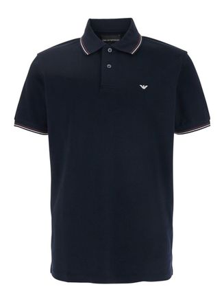 Emporio Armani Blue Short Sleeved Polo Shirt With Embroidery On The Front In Cotton Man