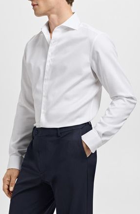 Mango Slim Fit Cotton Button-Up Shirt in White at Nordstrom, Size X-Small