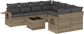vidaXL Set Muebles Jard&iacute;n 9 Pzas Y Cojines Rat&aacute;n Sint&eacute;tico Gris Claro Vidaxl