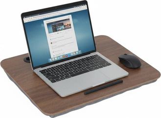 Relaxdays Relaxdays laptop cushion with phone holder, WxD: 42 x 32 cm, lap desk for bed & sofa, laptop lap tray, brown/grey