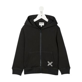 Kenzo Kids Sweatshirts, male, Black, 12 Y, Black Cross Logo Zip-Up Hoodie