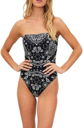 Beach Riot Stassia Rib One-Piece Swimsuit in Bandana Black at Nordstrom, Size X-Small