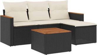 vidaXL Set De Muebles De Jard&iacute;n 5 Pzas Y Cojines Rat&aacute;n Sint&eacute;tico Negro Vidaxl