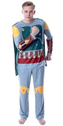 Intimo Star Wars Mens Boba Fett Costume Pajamas Long Sleeve Shirt And Pants Pajama Set With Cape (Large)